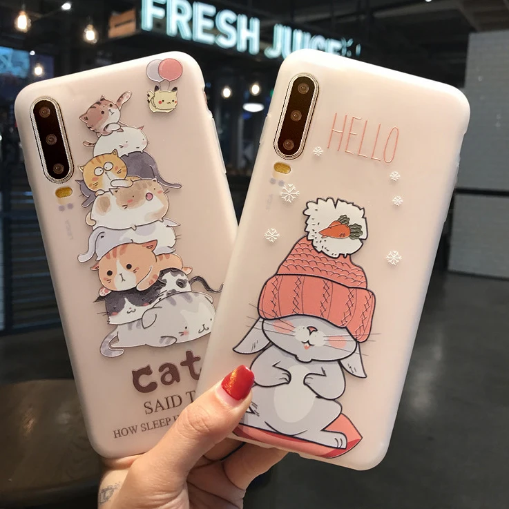 Розовый милый чехол с цветами для телефона Huawei P Smart Y9 Y7 2019 девочек кошкой 3D