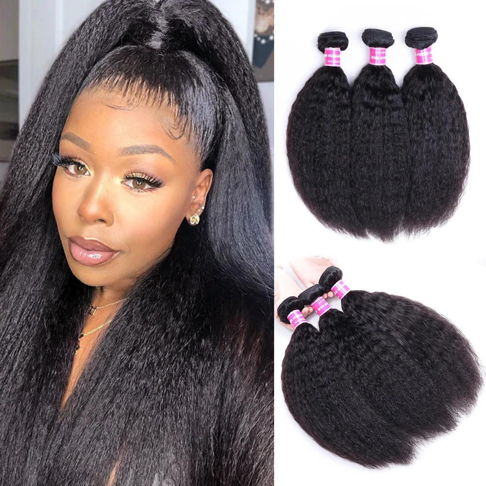 Курчавые прямые пучки волос естественного цвета 100% Remy человеческие волосы