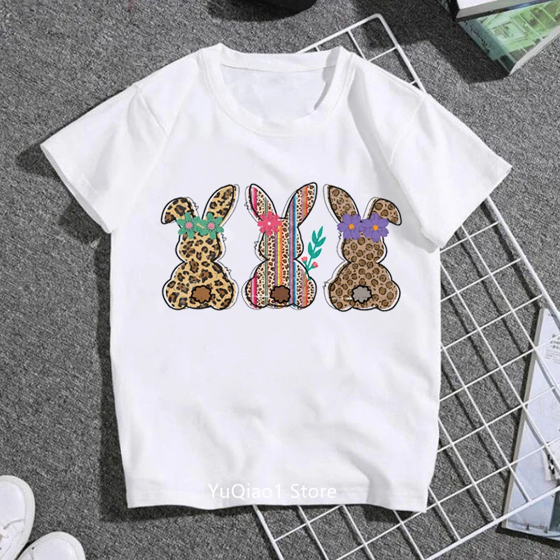 Camisetas con estampado de conejos y leopardo para ni&ntilde;os, ropa bonita para beb&eacute;s, Top blanco de verano, Camiseta c&oacute;moda, camiseta divertida-0