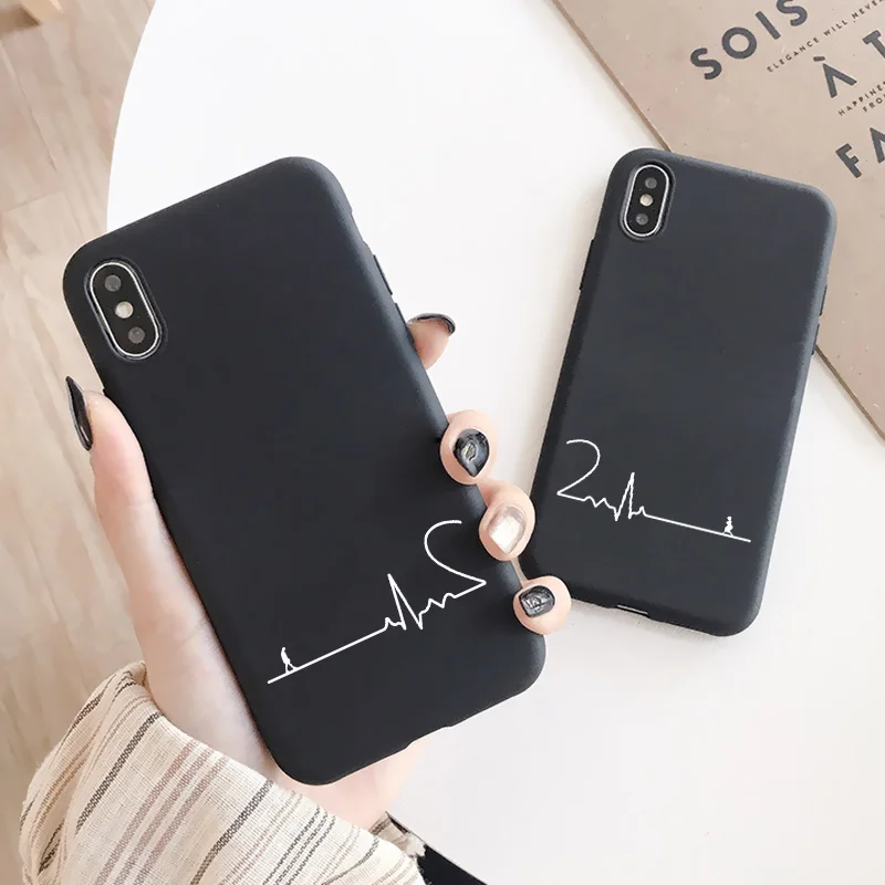 Electrocardiogram with love Couple ECG Phone Case For iPhone 12 11 13 Pro Max X Xs max Xr 6S 7 8 Plus SE 2020 Silicone Cover