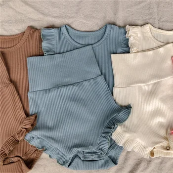 2022 Baby Girl New Clothes Set Soft Ribbed Cotton Bosyuit Shorts Clothing Set Cute Toddler Fashion Comfortable Jumpsuit Bloomers 1