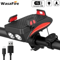 wasafire multi functional 4 in 1 led bicycle lamp mobile phone holder horn riding light mtb bike front light cycling accessories