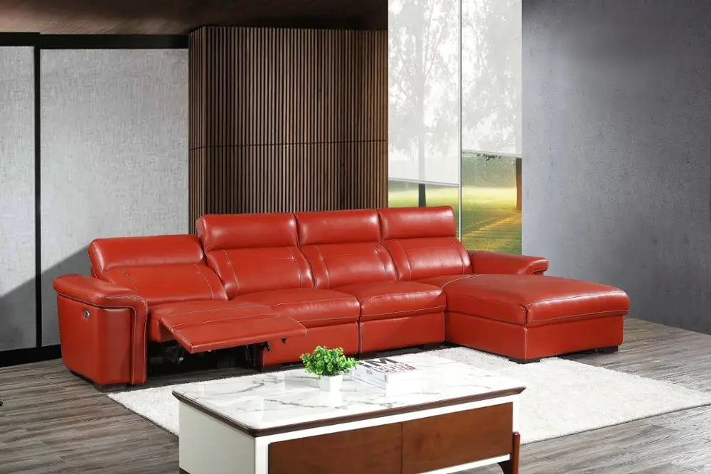 

living room Sofa bed set диван мебель кровать muebles de sala L shape recliner real genuine leather sofa cama puff asiento sala