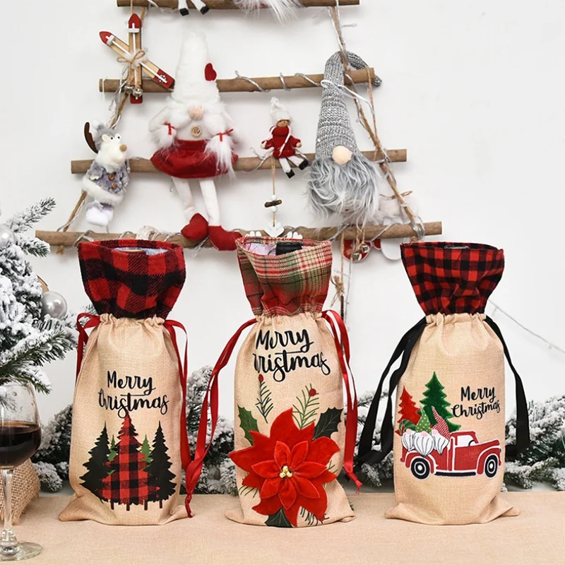 3 вeщи рoждeствeнский чехол для бутылки вина автомобиль рождественская елка с