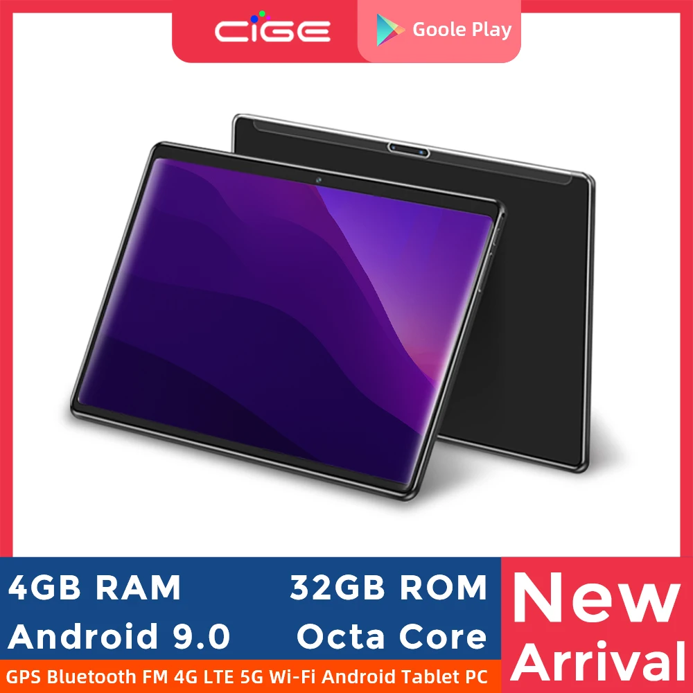 CIGE TAB 10 Inch Android 9.0 Tablet Octa Core 4GB RAM 32GB ROM 4G LTE Cell 6000mAh Tablets PC Dual 2.4G 5G Wifi 10.1 Children's