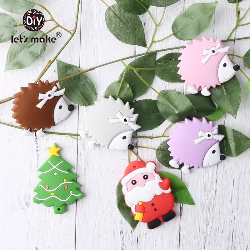 

Let'S Make 5pcs 5.6X8cm Baby Silicone Teethers BPA Free Teething Toy Christmas Tree Santa Claus Baby Teether Silicone Beads DIY