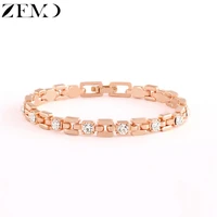 zemo three color square chainlink bracelet with cubic zircon rhinestone gold crystal bracelets for women femme accesorios mujer