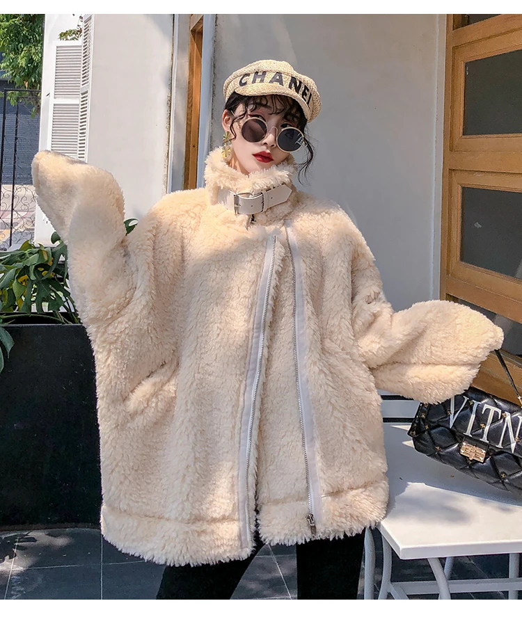 

2020 New Faux Fur Coat With Zipper Fly Fashion Design Loose Solid Red Yellow Beige Faux Fur Jackets Ladies Outerwear