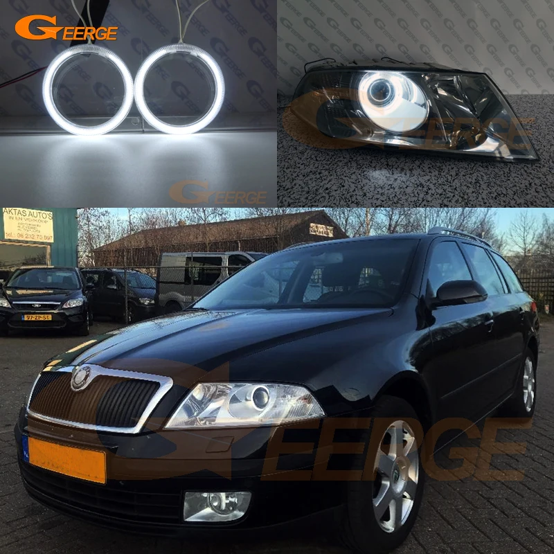 Для SKODA OCTAVIA 2 MK2 предварительно Фасонная ксеноновая фара 2004-2008 отличное Ультра яркое освещение CCFL angel eyes kit Halo Ring