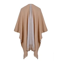 double sides winter loose solid color wool poncho classic thicken tassel shawl scarf cape womens coats and capes