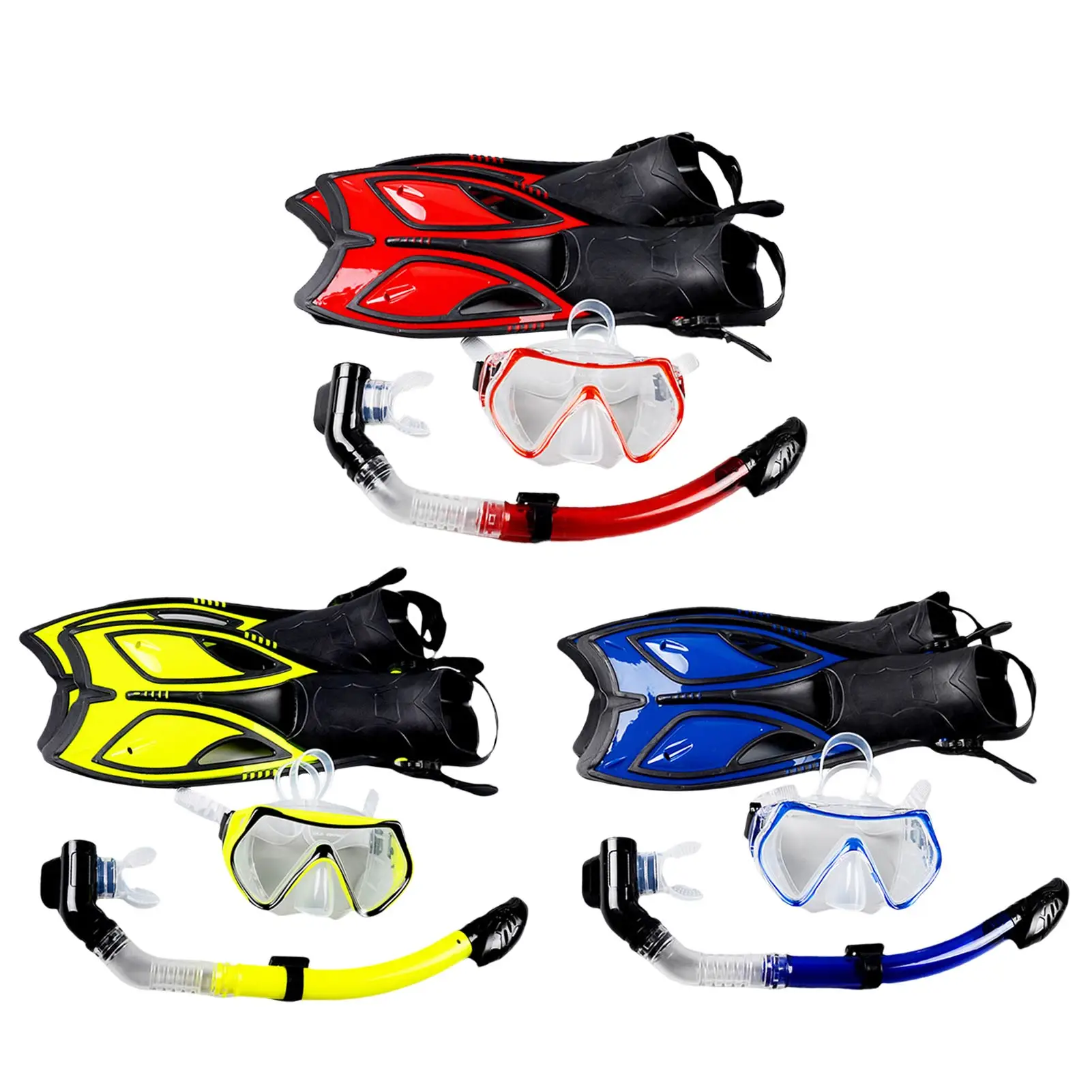 

Large Frame Tempered Glass Snorkeling Face Gear Suit Adult Anti-fog Leak-proof Diving Goggles Full Dry Snorkel Flippers Set