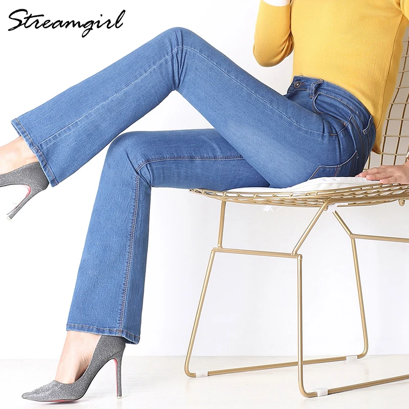 Джинсы с высокой талией расклешенные женские черные большим расклешенным низом