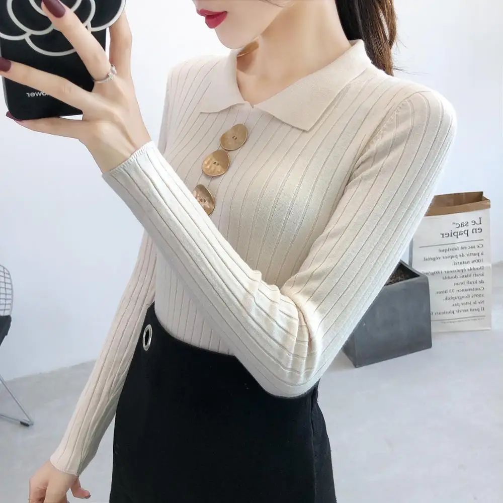 Осень и зима 2019 г. Новый свитер поло в западном стиле с длинными рукавами вязаная