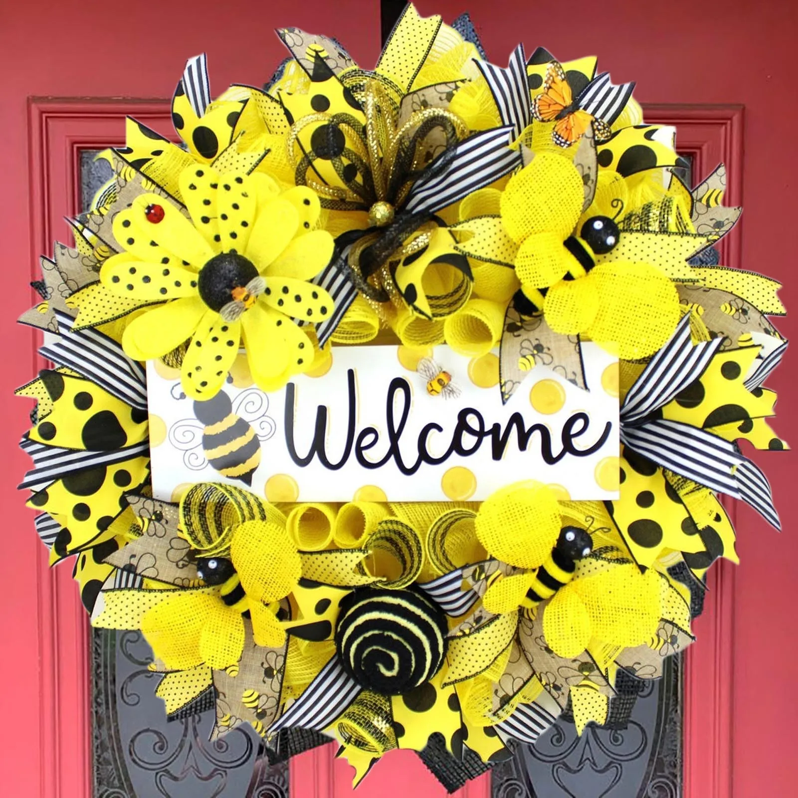 

Bee Sunflower Wreath With Party Garland Home Decor Spring Wedding Wreath festival Ornaments Artificial Bumblebee Hanging Pendant