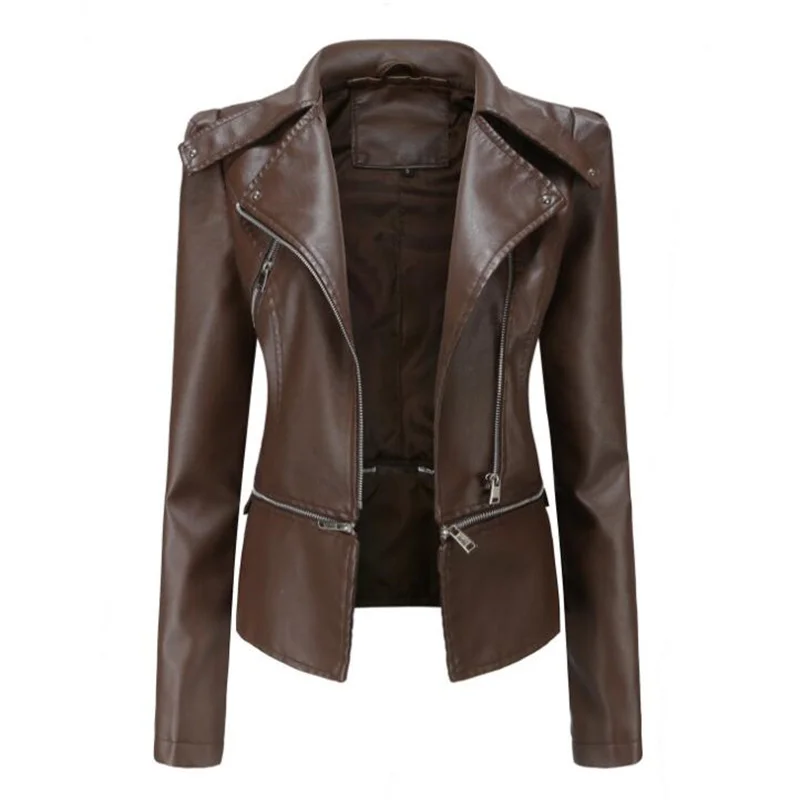 Leather jacket women's oblique zipper fashion new hem detachable spring autumn ladies fashion casual clothing chaqueta mujer