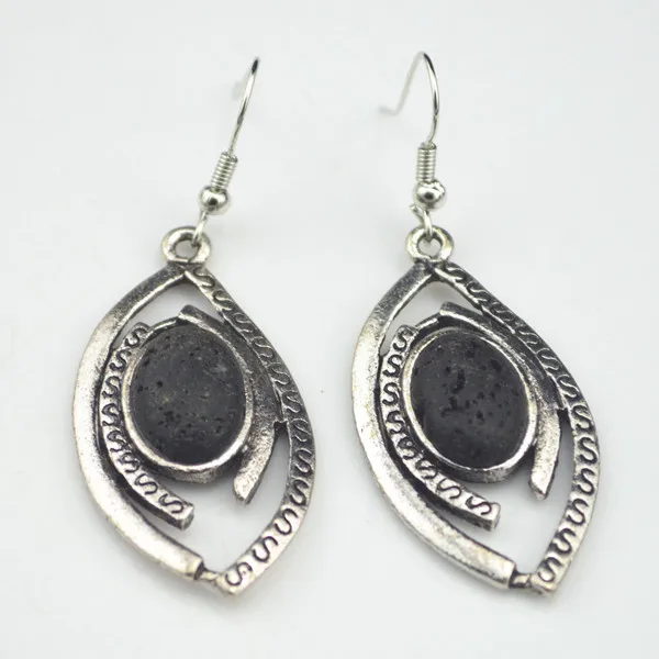 EC013 овальные черные вулканические серьги-подвески с вулканическим камнем 1 Пара