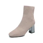 Женские ботинки со шнуровкой, Осень-зима 2020, шерстяные ботинки с рукавами, эластичные ботинки-носки на толстом каблуке, короткие, на высоком каблуке, Корейская версия