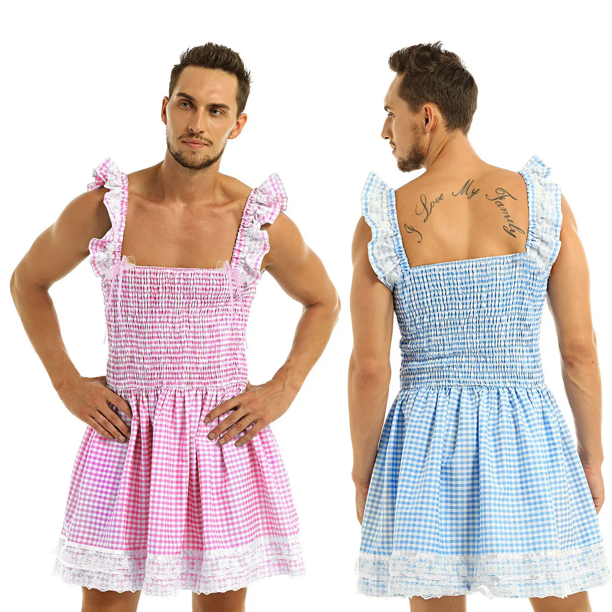 Платье для геев Мужское эротическое кружевное нижнее белье взрослых с оборками