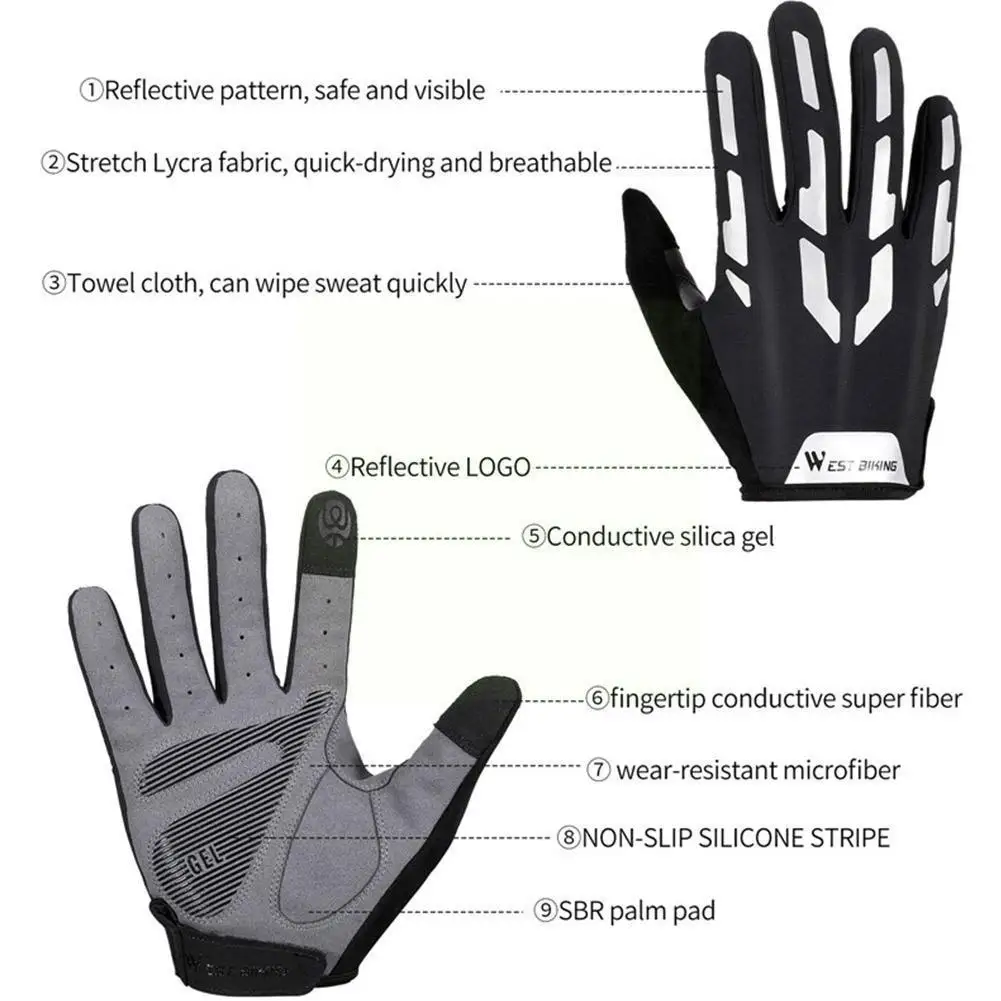 

Cycling Reflective Gloves, Long Fingers, Shock Absorption, Mountain Equipped Be Riding Breathable, Must R7T2