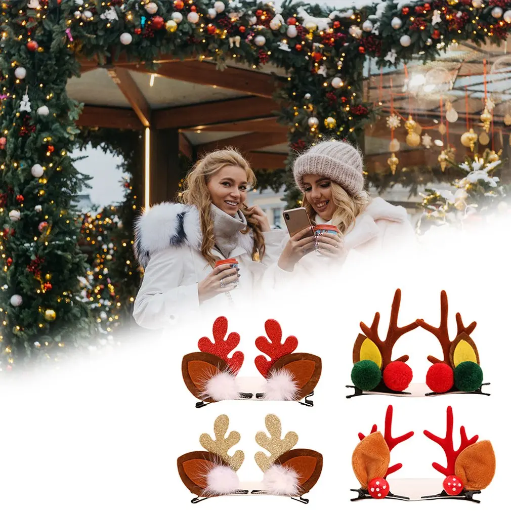 

Christmas Children's Gifts Golden Pink Antlers Headwear Christmas Eve Clip Two Lovely Headclasp Mink Hairpin