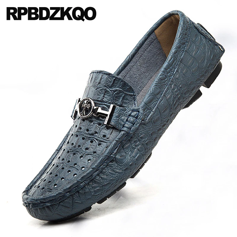 48 Alligator Loafers 47 Green Metal Python Leather Breathable Hollow Out Shoes Men Driving Spring Large Size 11 Crocodile Blue | Обувь