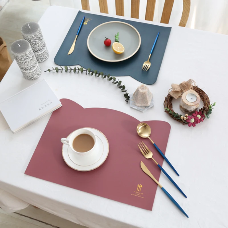 

Kitchen Accessories Placemat Table Mat Tableware Pad PU Leather Waterproof Heat Insulation Non-Slip Soft Square Placemat