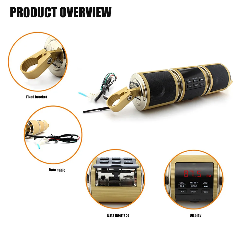 

Motorcycle Bluetooth Music Player MP3 Motorcycle Stereo Speaker FM Radio Adjustable LED Screen MT487 Waterproof High Quality