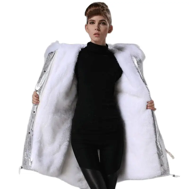 Большая белая парка с мехом енота роскошная женская зимняя одежда из