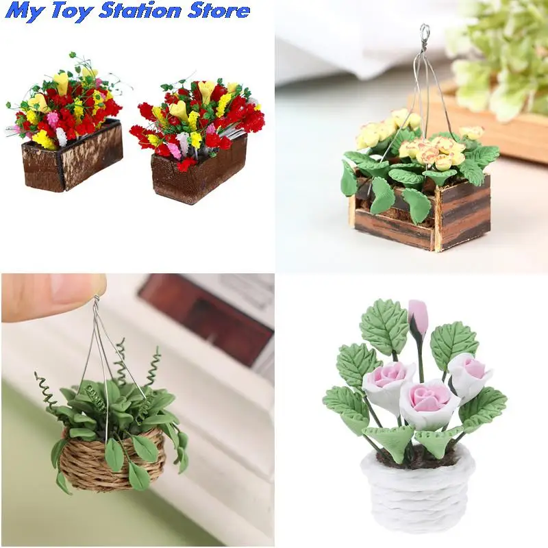 

Mini Green Plant For Doll Houses Garden Decoration Accessories 1:12 Dollhouse Simulation Hanging Potted Plants Furniture Model