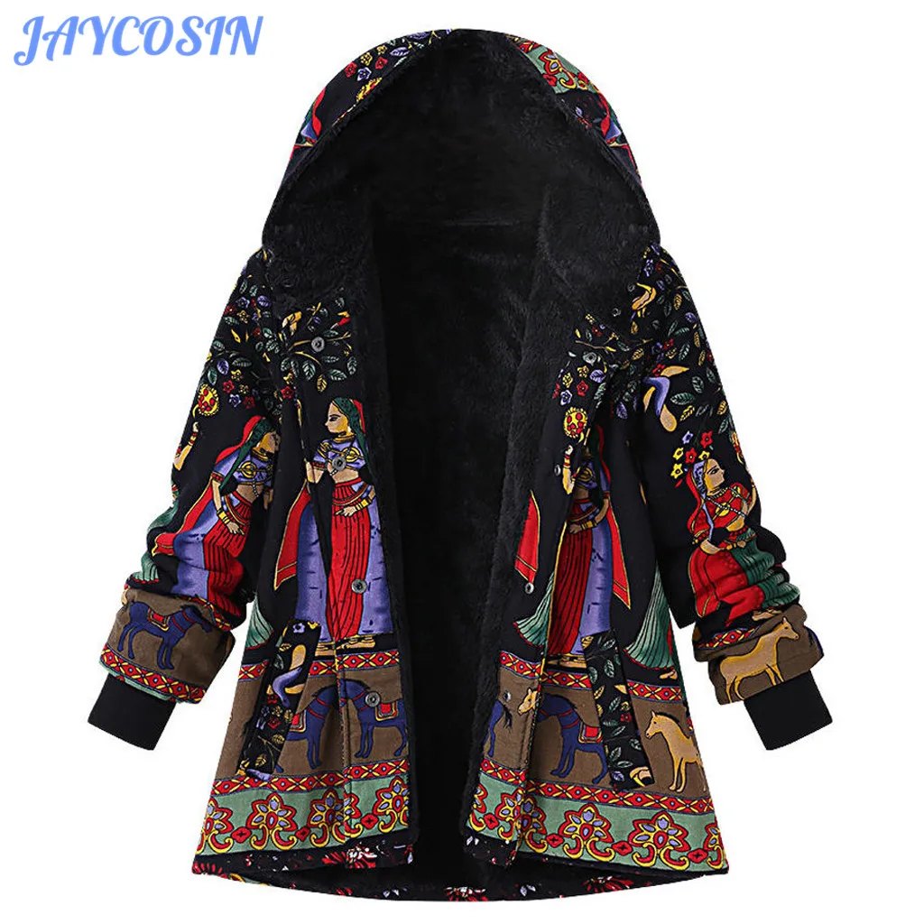 Женская одежда JAYCOSIN зимнее теплое пальто с принтом в стиле бохо винтажные куртки