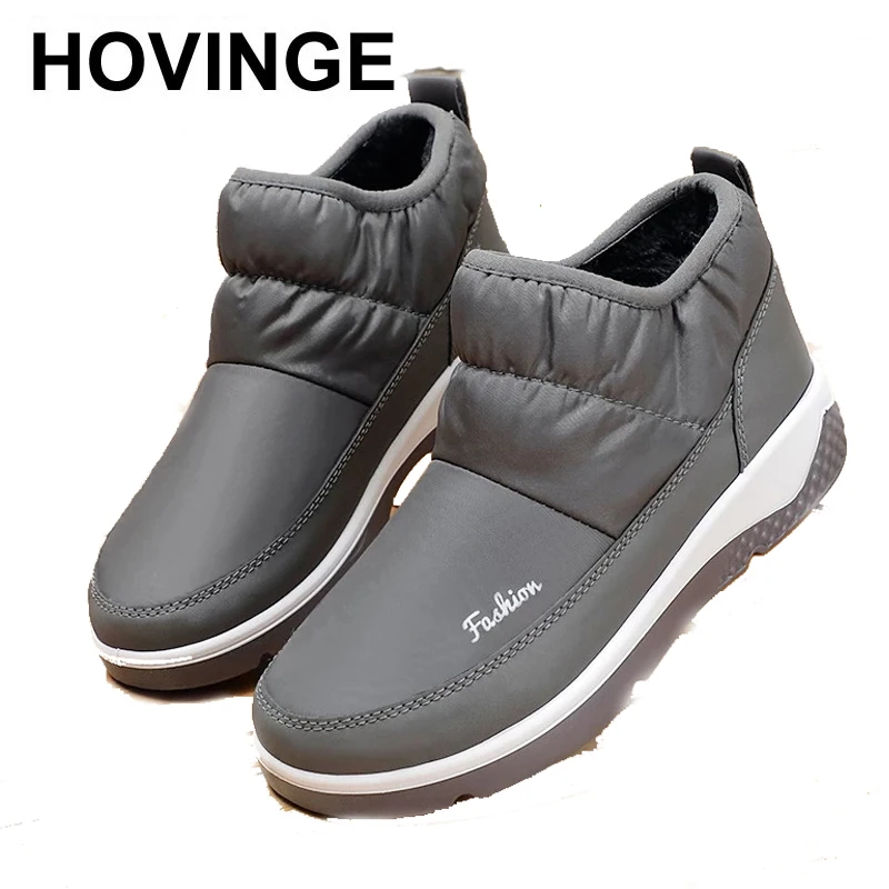 

Женские ботильоны без застежки HOVINGE, черные теплые плюшевые ботинки на плоской подошве, повседневные водонепроницаемые ботинки на меху, зим...