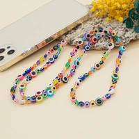 2022 new evil eyes multi color glazed round beaded long chain for phone personality mobile phone lanyard for women girls bijoux