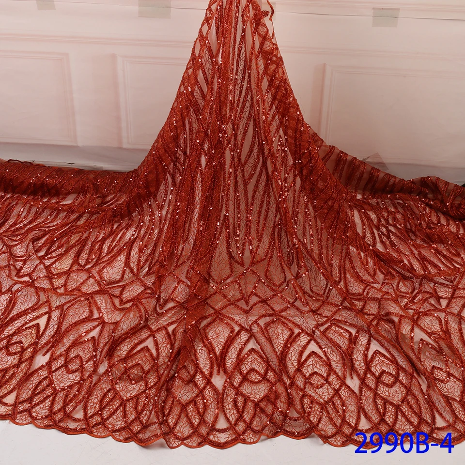 NIAI Burnt Orange африканская Seuqins кружевная ткань вышитая французская нигерийская кружевная ткань высокое качество кружева для вечерние XY2990B-3