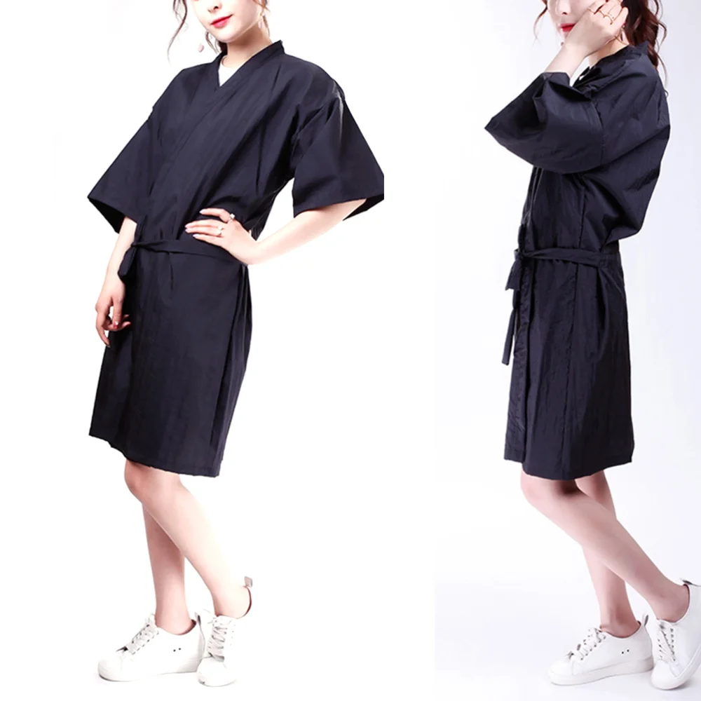 

Salon Client Gown Robes Cape Hair Salon Hair Cutting Smock for Clients Kimono Style (Black)