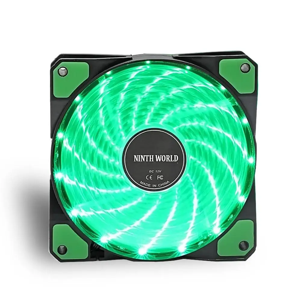 1 pcs Green fan 120 мм ПК компьютер 16 дБ Ультра тихий 15 светодиодов чехол вентилятор Радиатор охлаждения ж/Антивибрационная резина, 12 см вентилятор, 12В DC 3P IDE 4pin - Цвет лезвия: 1 pcs Green fan
