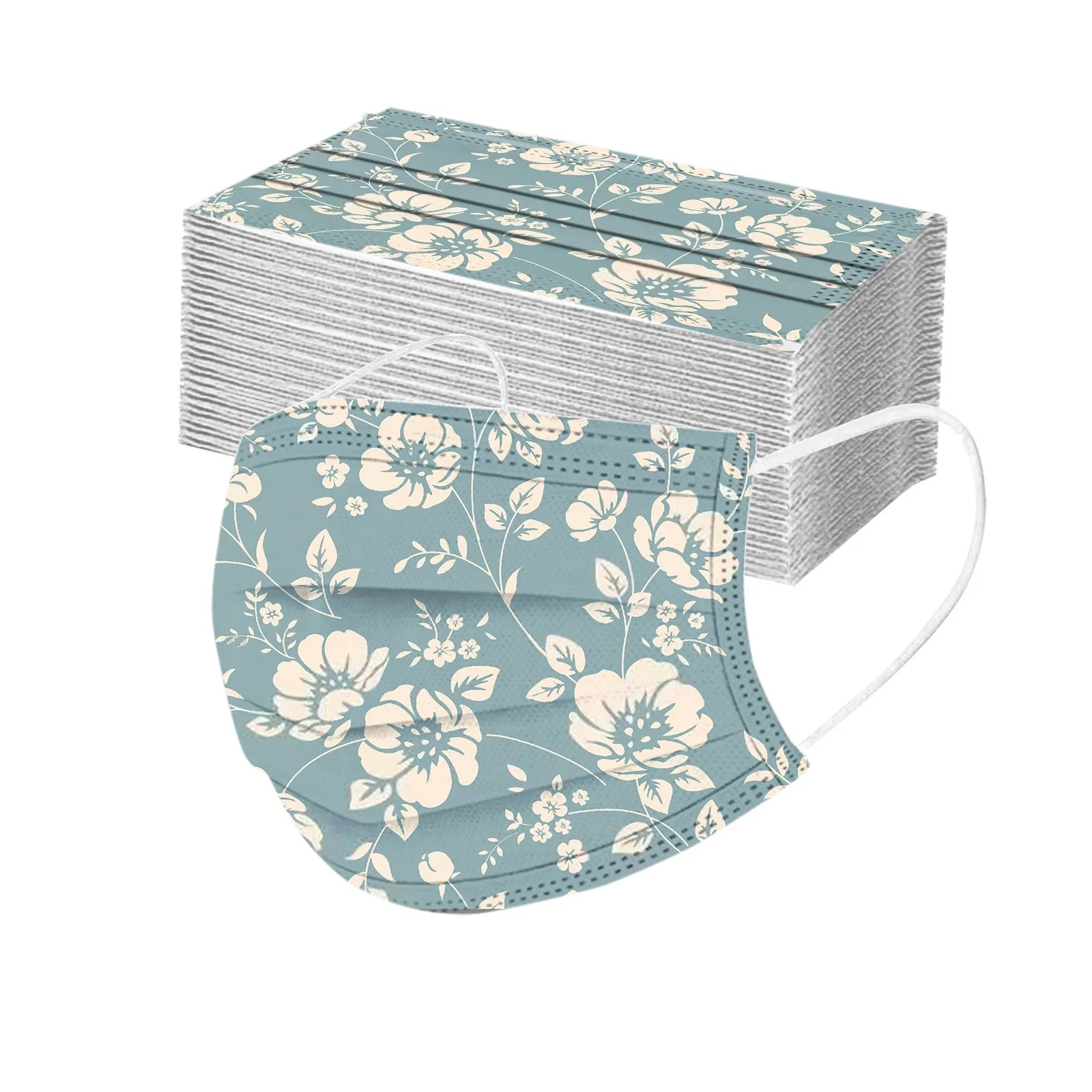 50 шт. одноразовая маска для лица с цветочным принтом дышащая 3 слоя слоев фильтр