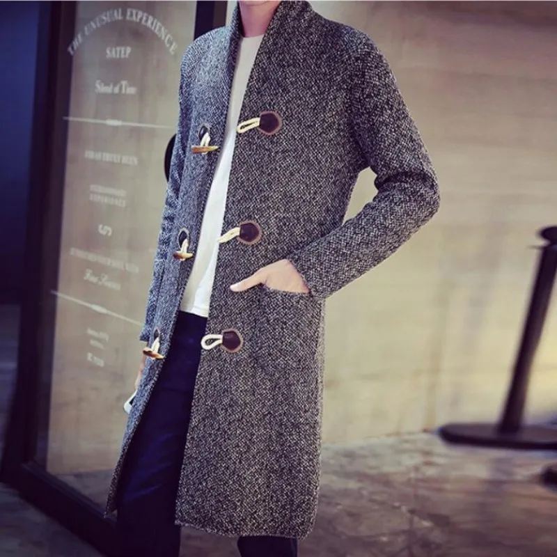 Новый модный мужской вязаный свитер с капюшоном Топ бренд мужское длинное пальто