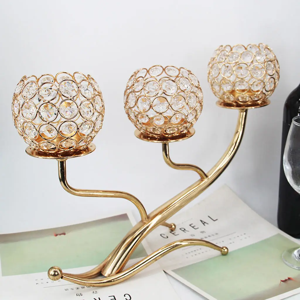 Crystal Candle Holder 3-Arm Candelabra Shining Desktop Cabinet Office Decor | Candles