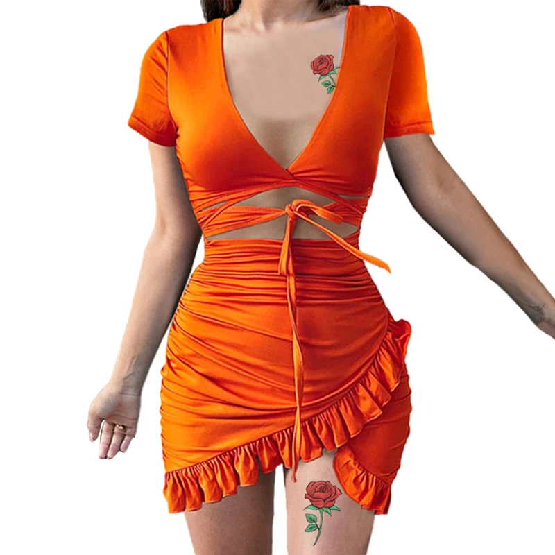 

Women Dress Summer 2021 Floral Print Fashion Short Sleeve Tie Up Wrap Mini Dress Casual Holiday Ruffles Sundress Dress Vestidos