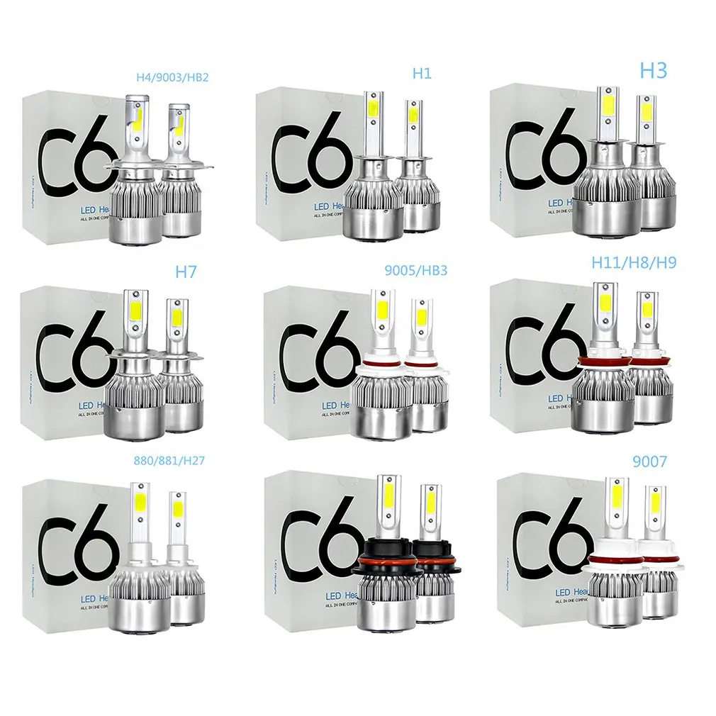 

C6 Car Led Headlight Aviation Aluminum Ip68 Protection Level Car Led Headlight 360 Degree Light Cob Light Source