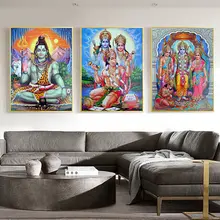 Индийская религиозная живопись Shri Lakshmi Devi Saraswati Ganesh картина из
