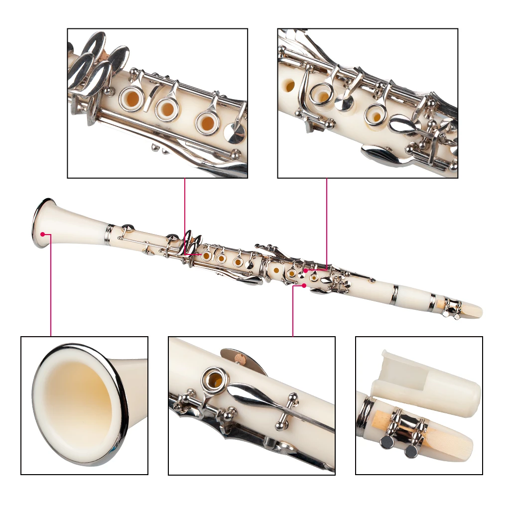 17-Key ABS Clarinet Bb Flat W/Case Gloves Cleaning Cloth Reed Case Reeds enlarge