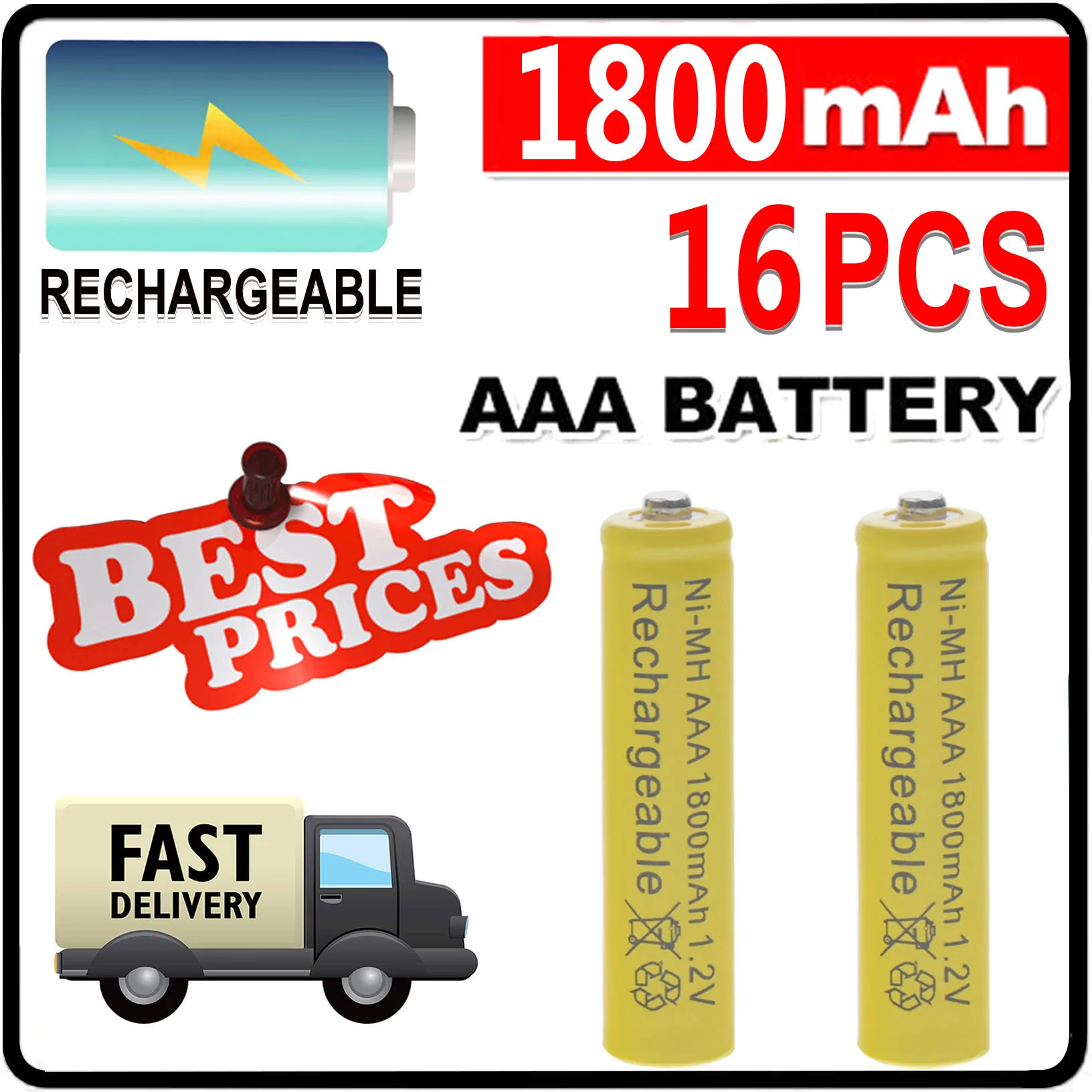 

16 AA + 16AAA mAh Ni-MH Rechargeable Battery (YEL) +1pcs USB Charger