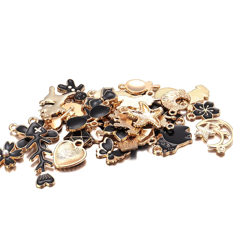 30 шт. эмалевые подвески в форме капли Смешанные Подвески виде черного кота цветка