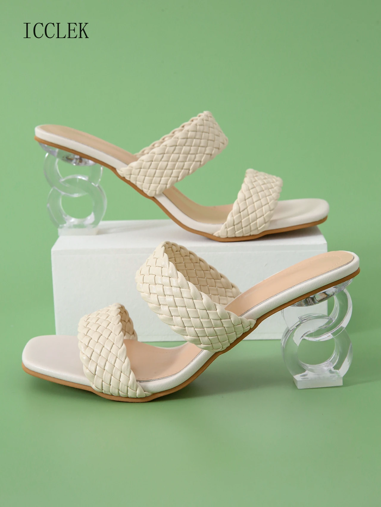 

ICCLEK 2021 New Summer Women Mules Slippers Sandal Slides Transparent Shoes for Women Sandals Open Toe Shoes Wome Shoes Sandals