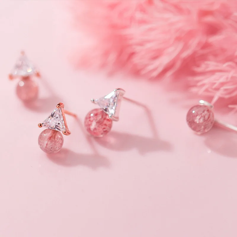 Trustdavis Genuine 925 Sterling Silver Sweet Triangle CZ Strawberry Crystal Stud Earrings For Women Wedding Jewelry Gift DS2176 | Украшения