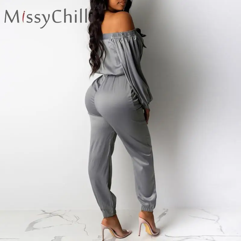 Женский атласный комбинезон MissyChilli элегантный женский с открытыми плечами