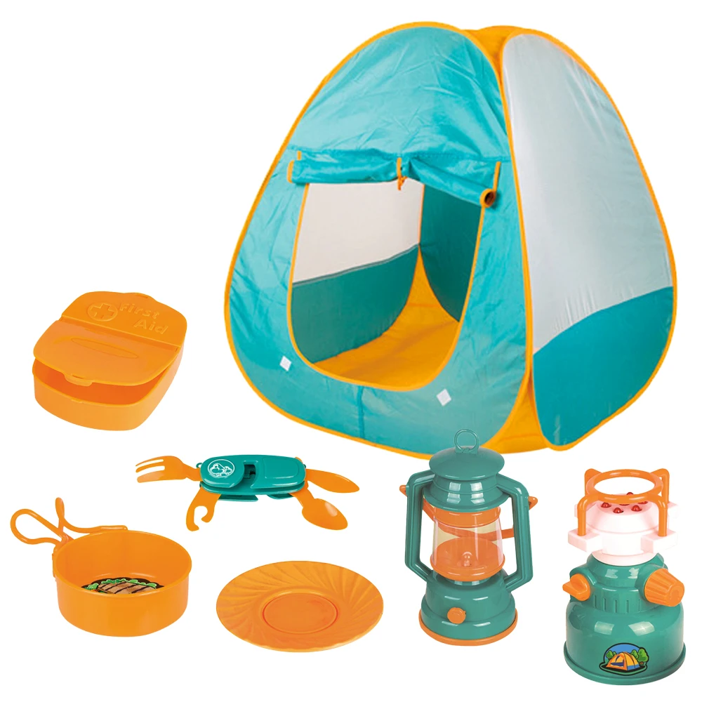 8pcs Kids Play Tent Set Outdoor Camping Cookware Toys Tools Puzzle Education for Boys Girls Children Equipment | Спорт и развлечения