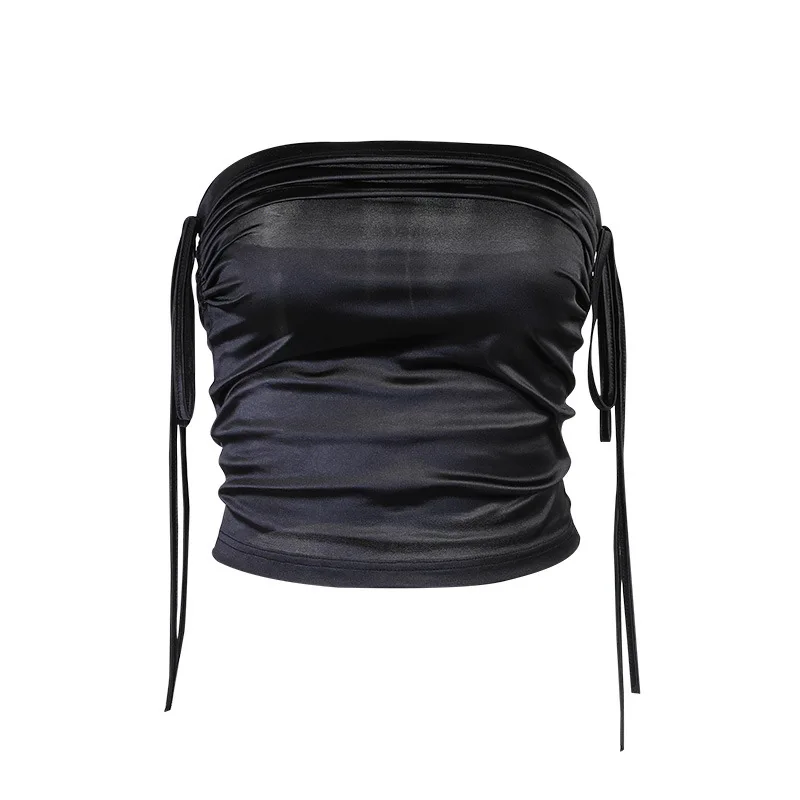 

Fashion Women Slim Fit Sexy Pleated Tube Top Top European and American Summer New Slim Solid Color Wrap Chest Top