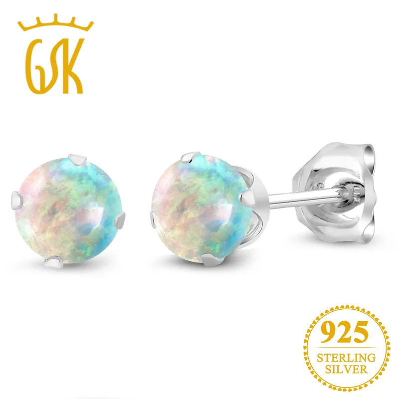 0,50 Ct Круглый Кабошон 4 мм белый искусственный опал серьги из серебра 925